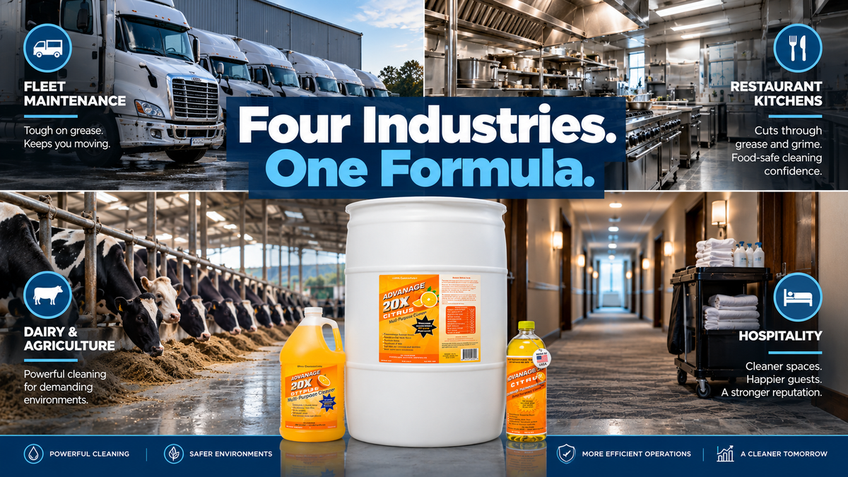Fleet, Foodservice, Agriculture & Facilities: One Cleaner, Four Very Different Jobs